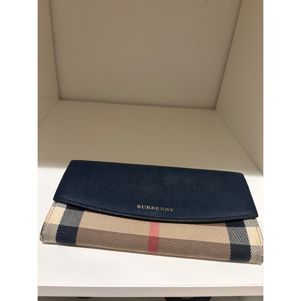 Burberry Navy Blue Pebbled Leather House Check Continental Long Wallet Italy - Picture 13 of 13